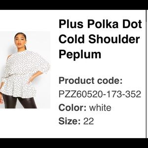 BooHoo Plus Polka Dot Cold Shoulder Peplum Blouse